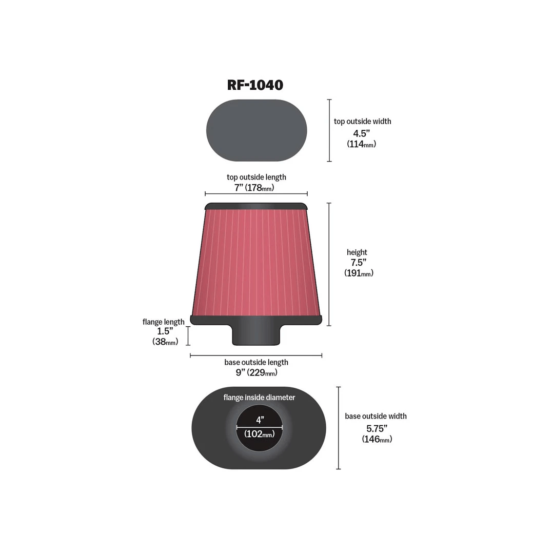 K&N RF-1040 Universal Clamp-On Air Filter - ML Performance