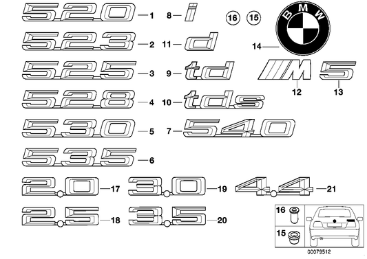 Genuine BMW 51148259332 E39 Emblem Adhered -D- (Inc. 530d, 520d & 525d) | ML Performance UK Car Parts