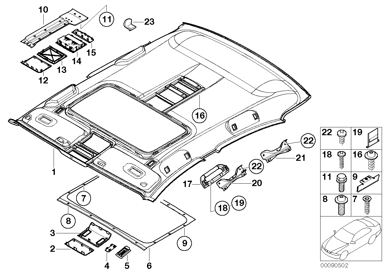 Genuine BMW 51447029401 E66 Molded Headlining,Sliding Lift.Roof,Long STEINGRAU (Inc. 745Li & 750Li) | ML Performance UK UK Car Parts