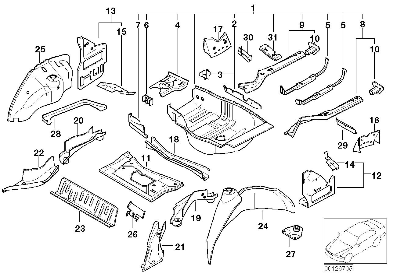 Genuine BMW 41127044079 E66 E65 E67 Cross Member, Trunk Floor Rear (Inc. 760i, 745i & Alpina B7) | ML Performance UK UK Car Parts