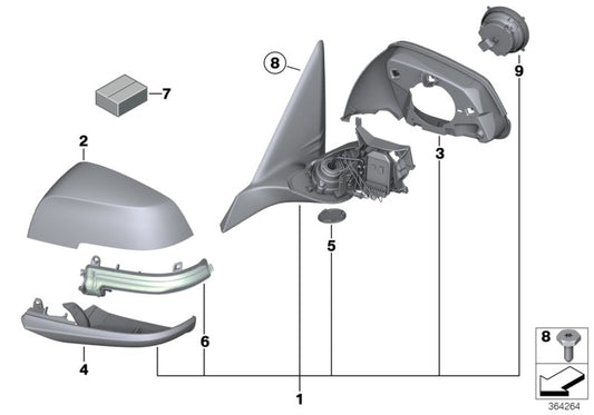 Genuine BMW 51167291545 Exterior Mirror, No Lens, Heated, Left (Inc. 318d, 330dX & 320i) | ML Performance UK UK Car Parts