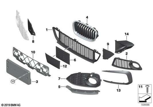 Genuine BMW 51138080314 F22 Grille, Front, Right CERIUM GREY (Inc. M235iX, M240i & M240iX) | ML Performance UK UK Car Parts